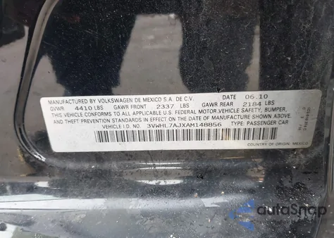 2010 Volkswagen Jetta Tdi Cup Edition z USA, uszkodzony, nr VIN 3VWHL7AJXAM148856